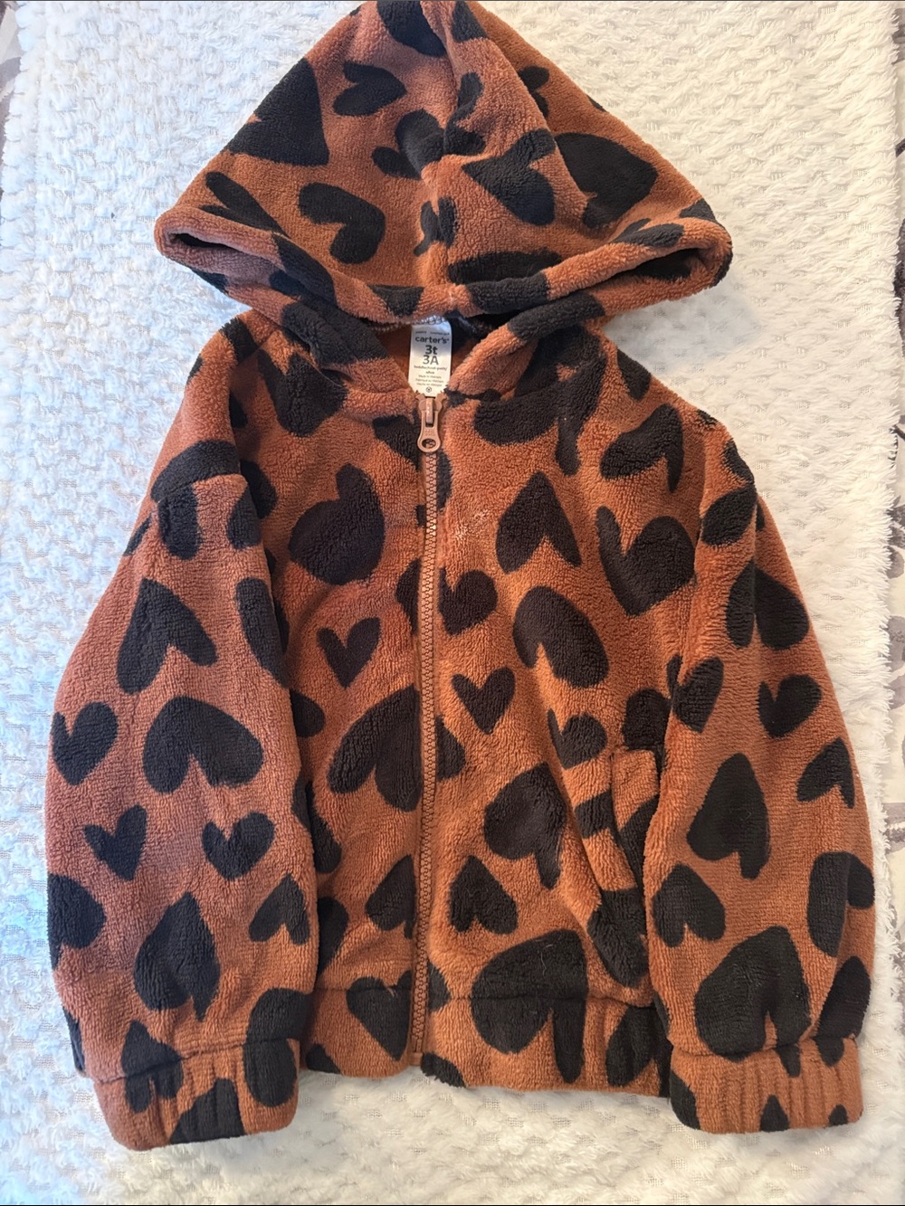 Carter's Brown and Black Heart Print Hooded Fleece Jacket